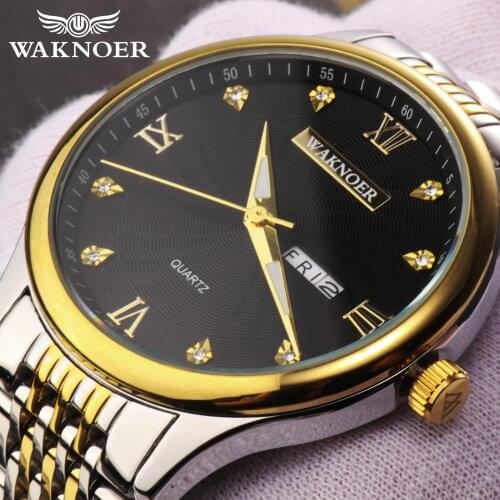 WAKNOER Men Watch Week Display Sapphire Crystal Quartz Wrist Wristwatch Male Clock Relogio Masculino Ripple Dialerkek kol saati