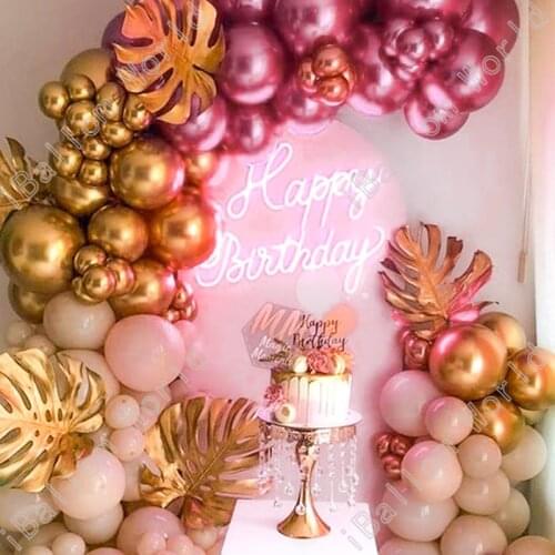 Wedding Birthday Party Decor Chrome Pink Latex Balloon Garland Sandy White Balloon Arch Kit Baby Shower Holiday Event Decoration