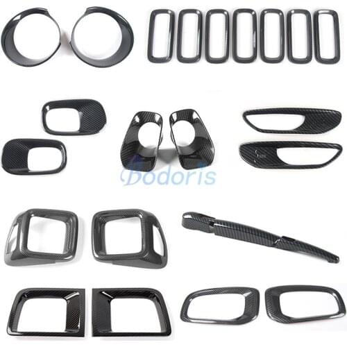 For Jeep Renegade 2015-2019 Carbon Fiber Color Headlight Taillight Fog Lamp Frame Handle Bowl Mirror Rear View Cover Accessories