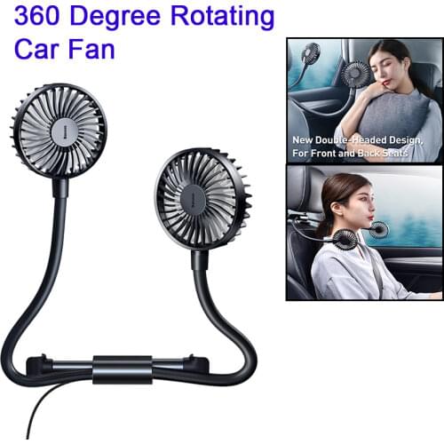 Baseus Auto Air Cooling Dual Head Car Fan Car Auto Cooler Adjustable 2 Wind Speed Headrest Fan for Vehicle SUV RV Boat Auto