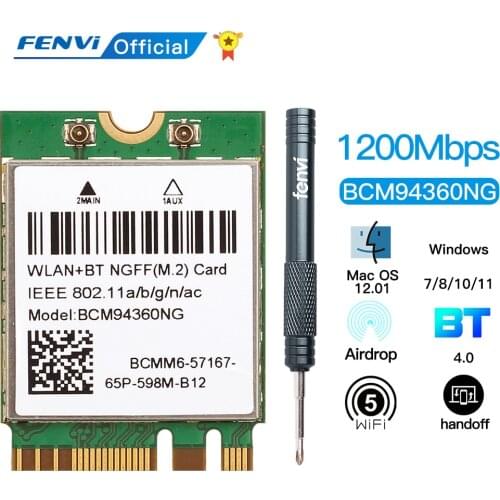 Hackintosh macOS BCM94360NG M.2 Wifi Card Dual Band 1200Mbps 5Ghz Bluetooth 4.0 802.11ac Wireless Adapter Than DW1560 BCM94352Z