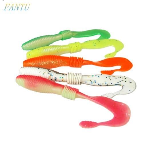 FANTU Long Tail Maggot Sea Worm Lure Artificial Pesca Double Colors Soft Plastic lures Single Tail Worm 5PCS/Lot Peche Leurre