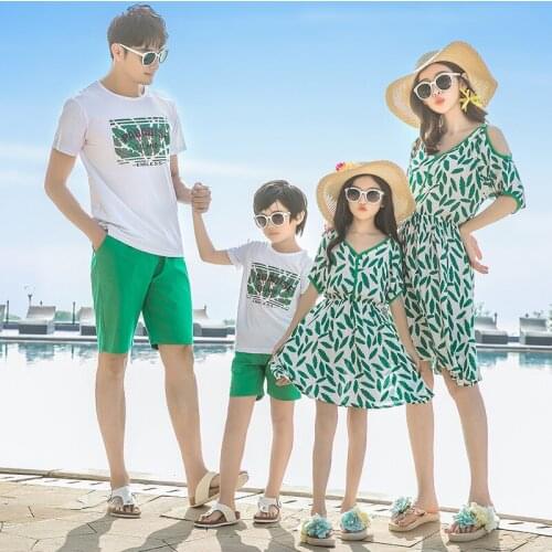 Summer family look mother daughter matching dresses mommy and me clothes mom mum girl dress dad son outfits family clothing sets