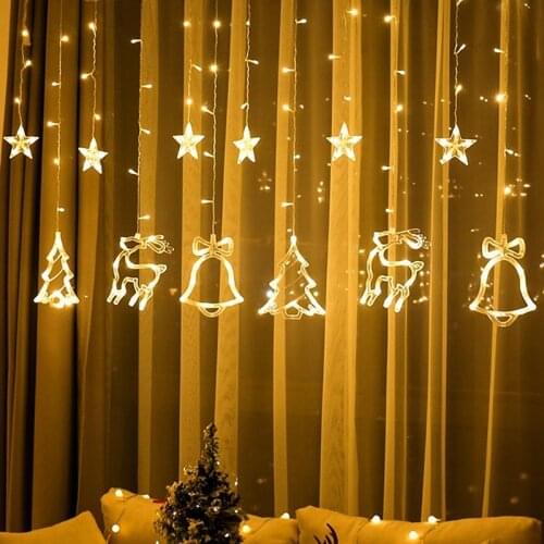 Best Selling Christmas Led Curtain Light Home Room Shop Decoration Christmas Tree Elk Hanging Lights Xmas Gift