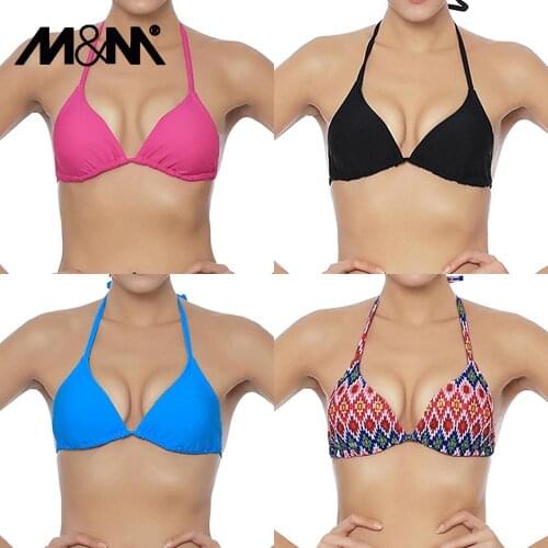 M&M Women Bikini Top Micro Bikini Samll Push Up Ruched String Solid Swimwear Beach Sexy Swimsuit Sporty Girls Beach Wear T606
