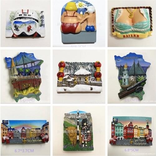 World Tourism City Souvenir Fridge Magnets Malaysia China Snow Country Refrigerator Paste Home Decoration Resin Magnetic Sticker