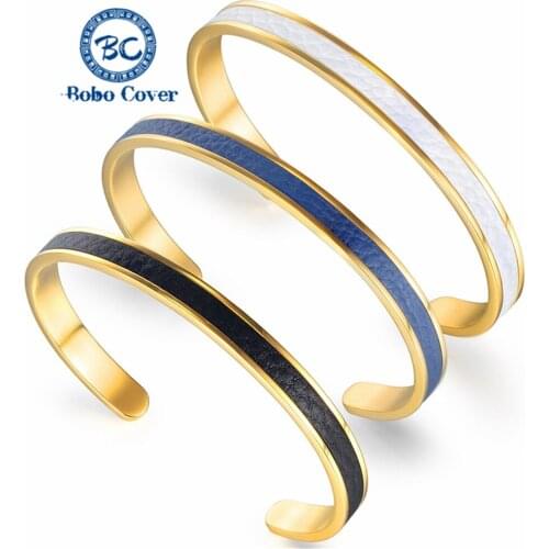 Charm leather C-shaped Adjustable opening bracelet bangle women men stainless steel bracelets couple Cuff bangle simple jewelry