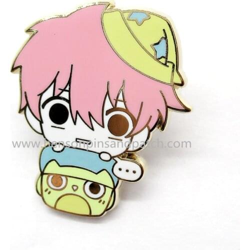 Custom gold metal hard enamel cartoon boy badge