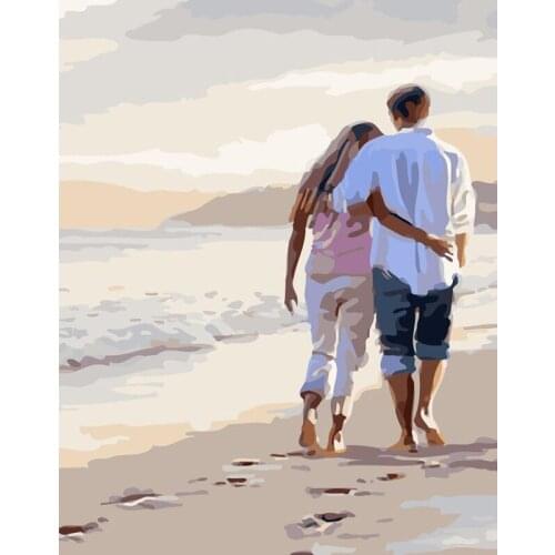 Painting By Numbers DIY 40x50CM Dropshipping Big size Beach, walking couple Figure Canvas Room Decoration Art picture Child Gift