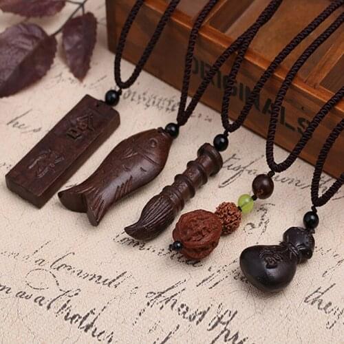 New bohemia Ethnic tibetan fish Lucky god buddha life shoe peanut chili mala Wooden Pendant Vintage Long Necklace For Women