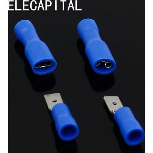 4.8mm Female Male Electrical & Wiring Connector Insulated Crimp Terminal Spade Blue