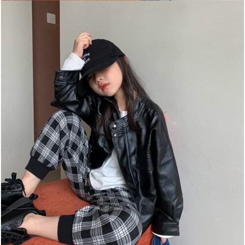 2021 Autumn Girl Sweet Cool Style Black Leather Jacket Children Fashion Short PU Jacket Baby Girl Solid Motorcycle Coats 2-8Y