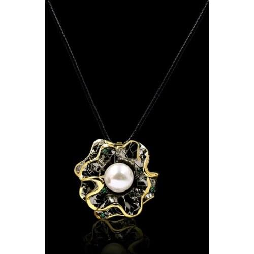 Newest Female Long Freshwater Pearl Black Gold Two-Color Net Red Personality Rough Stone Pendant Temperament Necklace