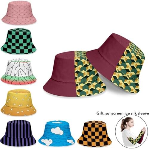 Japanese-style Bucket Hat Printed Hat Adult Demon Slayer New Sunscreen Fisherman Hat Student Summer Outdoor Sunscreen Sun Hat