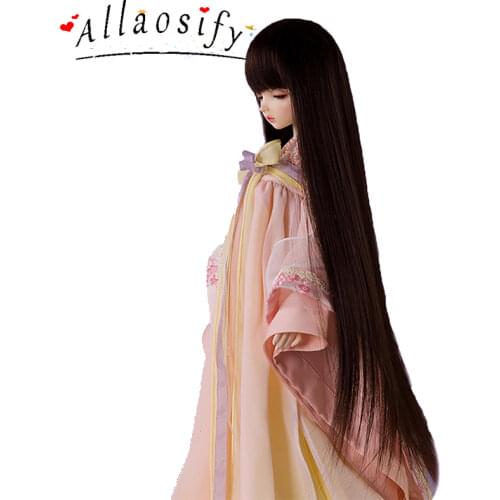 Allaosify Bjd Wig 1 PCs Long Straight Hair 1/3 1/4 1/6 1/8 Bjd Doll Wig Black Bangs Free Shipping