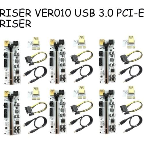 1 To 10pcs VER010 USB3.0 PCI-E Riser VER010-X Express 1X 4x 8x 16x Extender Pcie Riser Adapter Card SATA 15pin To 6pin Power
