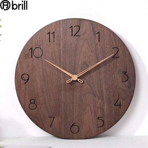 Nordic Luxury Wood Wall Clock Living Room Modern Silent Clocks Office Decoration Vintage Big Wall Watches Ash Logs Home Decor 50