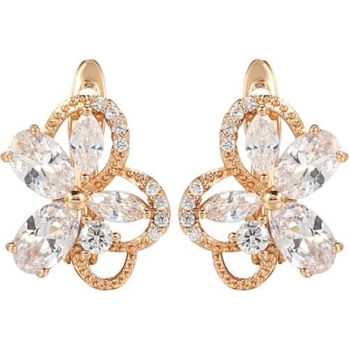 Gulkina Luxury 585 Rose Gold Butterfly Flower Earrings for Women Micro-wax Inlay Natural Zircon Earrings Bridal Wedding Jewelry