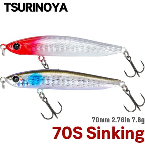 TSURINOYA 70S Fishing Lure 70mm 7.6g Sinking Pencil SWORDSMAN 0.28m/s Artificial Bass Trout Horizontal Fall With Rolls Hard Bait