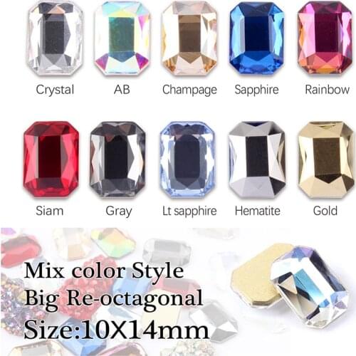 20pcs 10x14mm Nail Rhinestones Rectangle Flat Back Crystal Shiny 3D Strass Gem Stone Manicure Nail Art Decoration Charms Jewelry