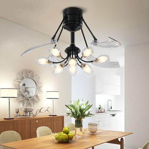 LED Nordic Invisible Ceiling Fan Light Industrial Style Restaurant Ceiling Fan Light Living Room Ceiling Fan with Lights