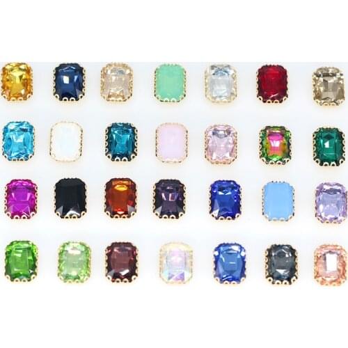All-size Rectangle sewing crystal glass stone sew on rhinestones/diamantes/Montees/jewels/beads Flower basket claw 4-Hole button