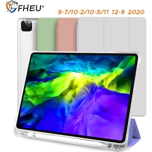 Back Cover with Pencil Holder Smart Funda Transparent Case for 7th 10.2 2019 Air 3 10.5 inch ipad 2017/2018 9.7 Pro 12.9 11 2020