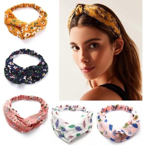 Bohemian Women Print Headband Floral Elastic Turban Cross Knot Hair Band Stretch Girls Hairbands Headwear Hair Accessories