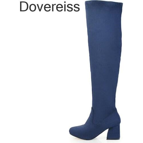 Winter for woman new fashion sexy Pure color blue gray Round toe consice shoes Zipper Chunky heels Knee high boots 34-43