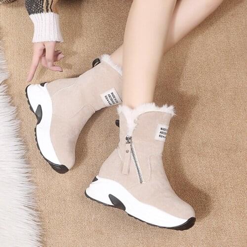 Plus Size Warm Plush Winter Boots Chunky Sneakers Ankle Boots Women Shoes Woman Lace Up Zipper Buckle Thick Sole Platform Shoes