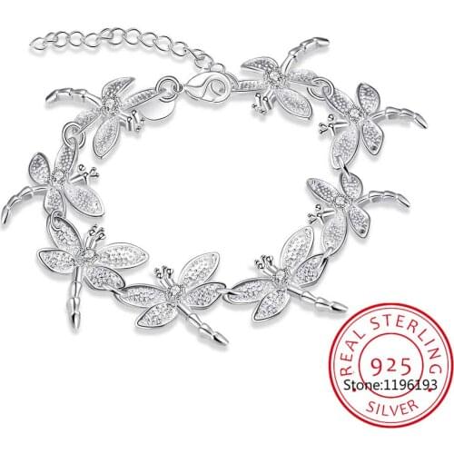 925 Sterling Silver Fashion Eight Dragonfly Bracelet charm Cuff Lucky bangle wholesale Girls Lady Gift Women Fine Jewelry