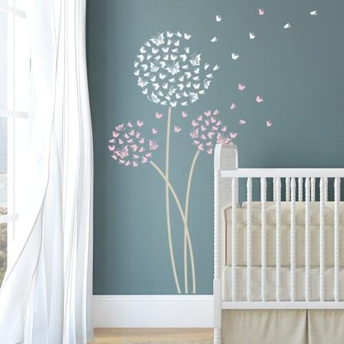 Butterfly Dandelion Wall Decals Available in 3 patterns Nursery Wall Stickers Removable Art Decal Home Decor Living Room ZA323