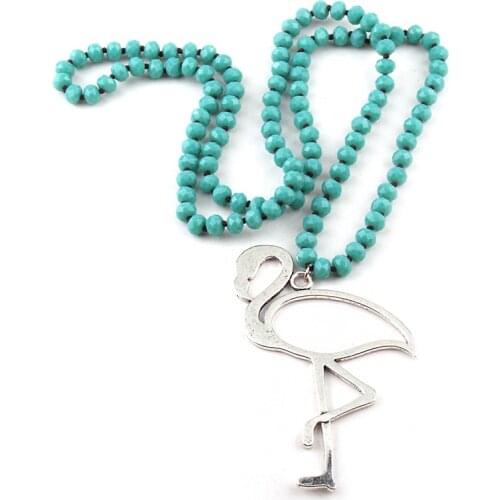 Free Shipping Fashion Bohemian Tribal Jewelry Crystal Glass Long Knotted Flamingos Pendant Necklaces