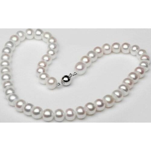 10mm bright white pearl choker necklace natural Freshwater PEARL Women Jewelry 35cm 43cm 15'' 17