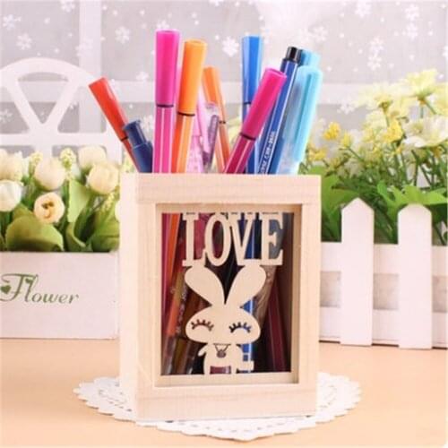 Wooden Pen Holder Kawaii Desk Tidy Pencil Holder Carton Desktop Pen Pot Creative Office Accessories