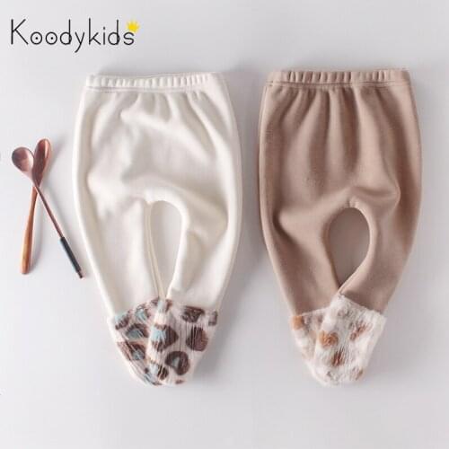 Koodykids Baby Pants Autumn Winter Baby Legging Thick Fleece Fashion Baby Girl Leggings Plus Velvet Pants Feet Spring 0-2 Years