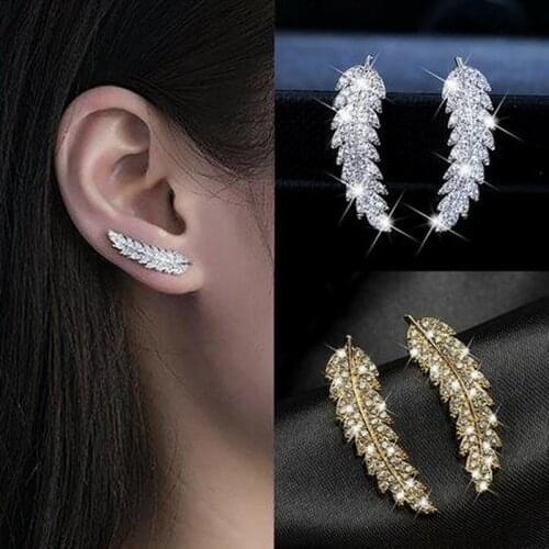 Double Fair Delicate Feather & Leaf Shaped Earrings For Women Silver /Gold-Color Party Daily GiftFashion Jewelry