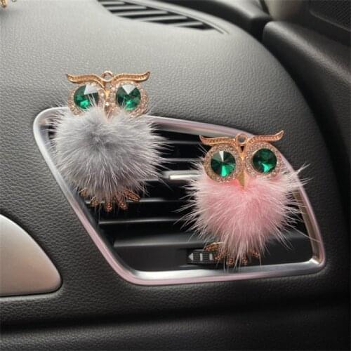 1pc exquisite metal plush owl shape car perfume ornaments rhinestone owl car perfume fragrance car accessories air Freshener