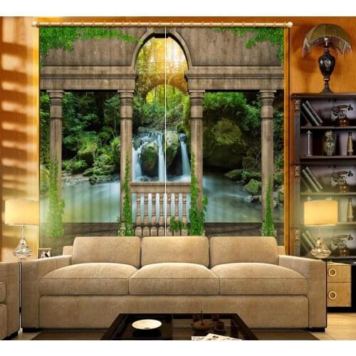 Stone Pier Bridge Waterfall landscape 3D Curtain Luxury Blackout Window Curtain Living Room Bedroom thermal curtains