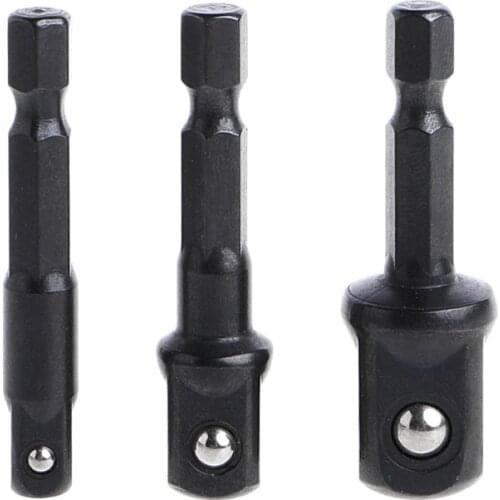3 Pcs Socket Adapter Set Hex Shank to 1/4 3/8 1/2 Inch Impact Driver Drill Bits 62KD