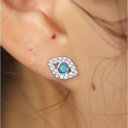 Micro pave cz lovely cute evil eye earring 925 sterling silver fine cute lovely girl stud earring jewelry