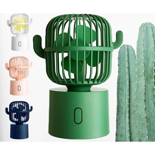 2400mAh Built-in Battery Rechargeable Summer Cooling Fan Cute Cactus Style Mini Air Cooling Fan Desktop Head Shaking Ventilator