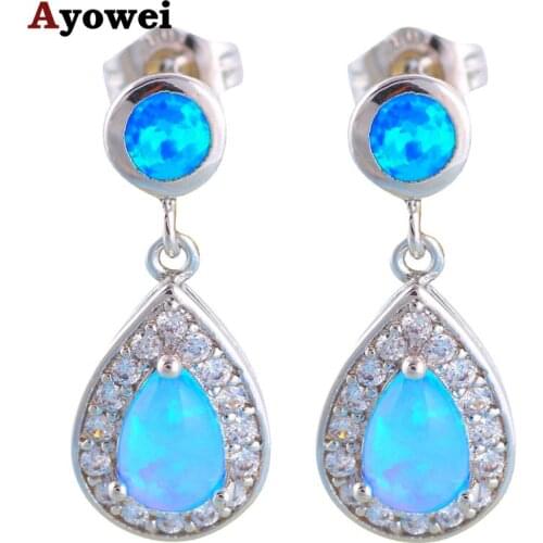 Trendy style Shining Zirconia Brand design Blue Fire Opal stamp Silver Drop Earrings Fashion Jewelry OE321A