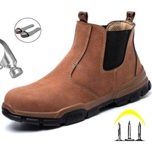 New Safety Shoes Men Winter Shoes Chelsea Boots Men Steel Toe Shoes Work Boots Men Waterproof Leather Boots Welder Work Shoes