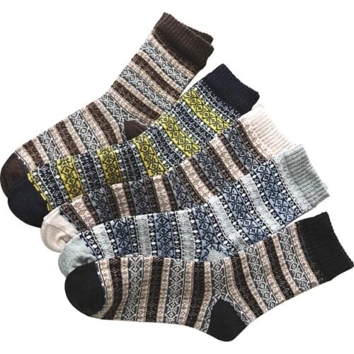 Mens Autumn Winter Thick Warm Wool Tube Retro Style Stripe Socks