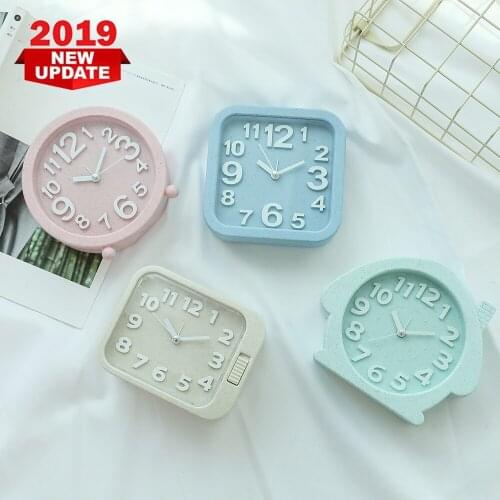 Small Fresh Round Jade Digital Alarm Clock Square Student Bedside Mute House Shape With Night Light Clock
