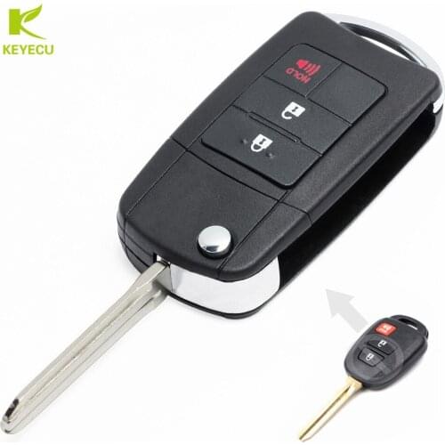 KEYECU New Uncut Flip Folding Remote Key Shell Case Fob 2+1Button for Toyota RAV4 Camry Corolla Yaris for Scion 2013+TOY43 Blade