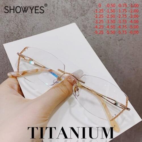 2021 Fashion Titanium Bluelight Blocking Frameless Myopia Glasses Lightweight Eyeglasses Prescription Diamond Cutting Eyewear