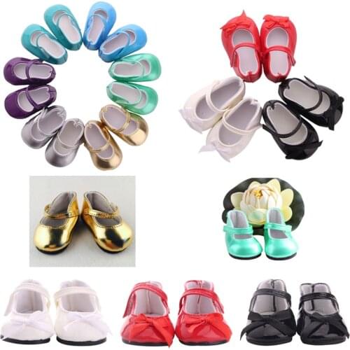 Doll Shoes Smooth Bow Solid Color For 18 Inch American&43Cm Baby New Born Doll Our Generation , For Baby Birthday Festival Gift