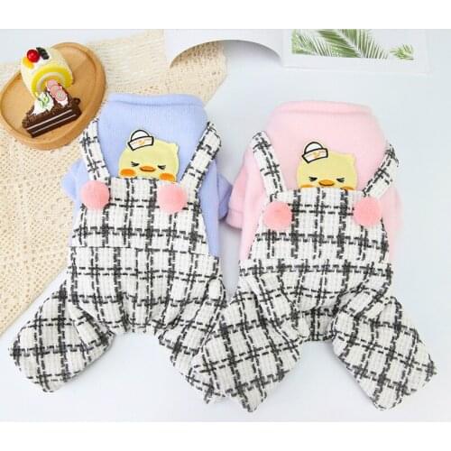 Autumn Winter New Cute Dog Jumpsuit Cotton Clothes Small Pet Cat Clothing Plaid Jumpsuit for Dogs Dog Velvet Clothes Winter